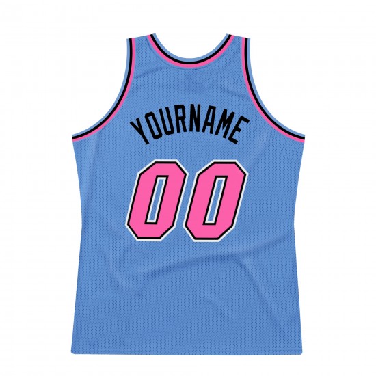 Custom Light Blue Pink-Black Authentic Throwback Basketball Jersey