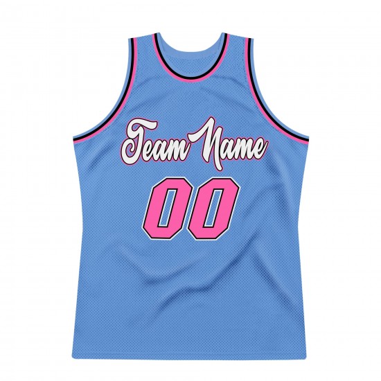 Custom Light Blue Pink-Black Authentic Throwback Basketball Jersey