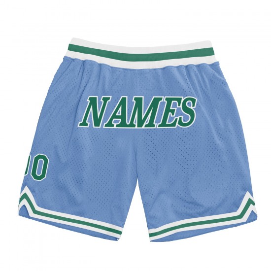 Custom Light Blue Kelly Green-White Authentic Throwback Basketball Shorts