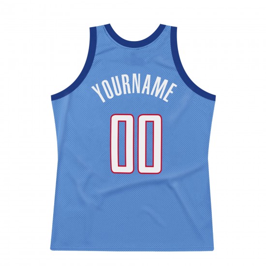 Custom Light Blue White-Red Authentic Throwback Basketball Jersey