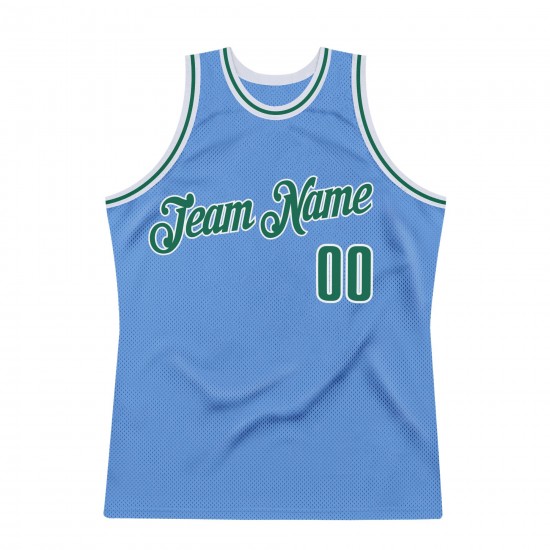 Custom Light Blue Kelly Green-White Authentic Throwback Basketball Jersey