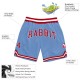 Custom Light Blue Red-White Authentic Throwback Basketball Shorts