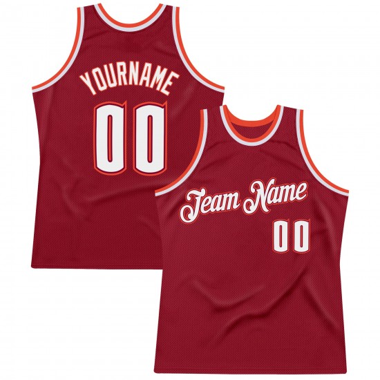 Custom Maroon White-Orange Authentic Throwback Basketball Jersey