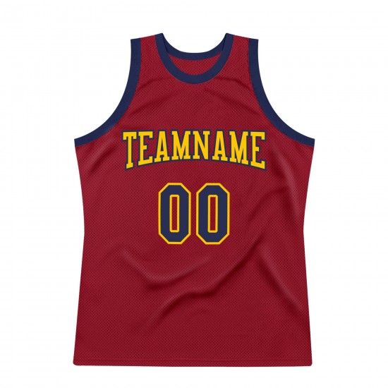 Custom Maroon Navy-Gold Authentic Throwback Basketball Jersey