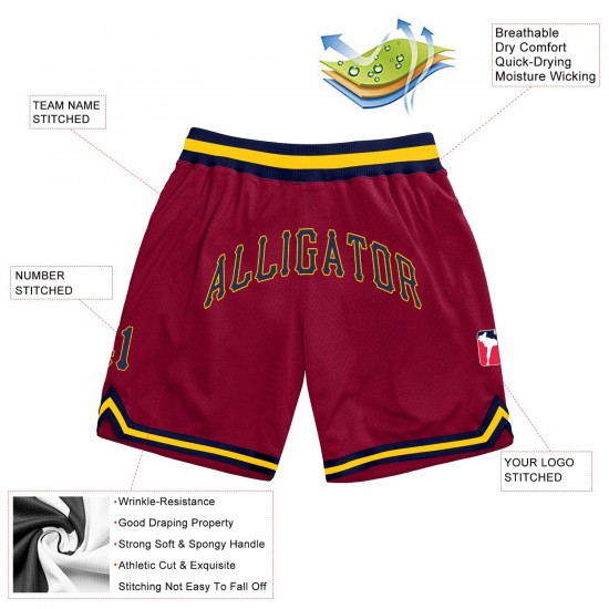 Custom Maroon Navy-Gold Authentic Throwback Basketball Shorts