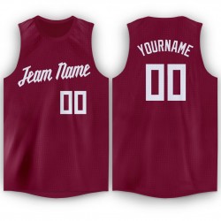 Custom Maroon White Round Neck Basketball Jersey