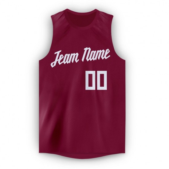 Custom Maroon White Round Neck Basketball Jersey