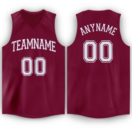 Custom Maroon White V-Neck Basketball Jersey