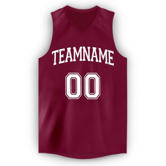 Custom Maroon White V-Neck Basketball Jersey