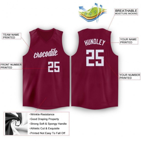 Custom Maroon White V-Neck Basketball Jersey