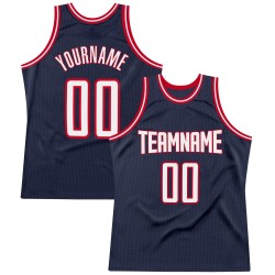 Custom Navy White-Red Authentic Throwback Basketball Jersey