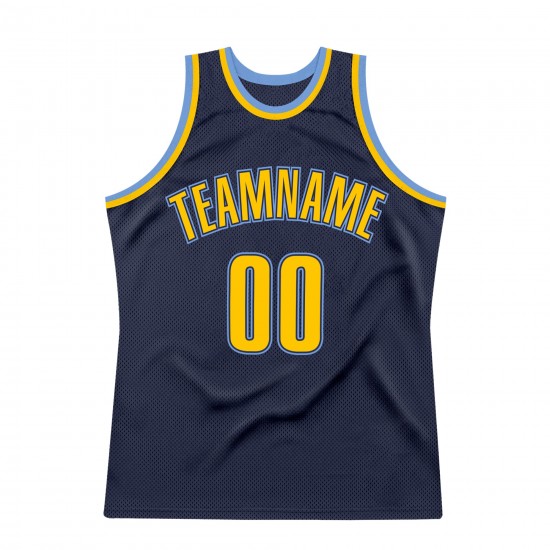 Custom Navy Gold-Light Blue Authentic Throwback Basketball Jersey