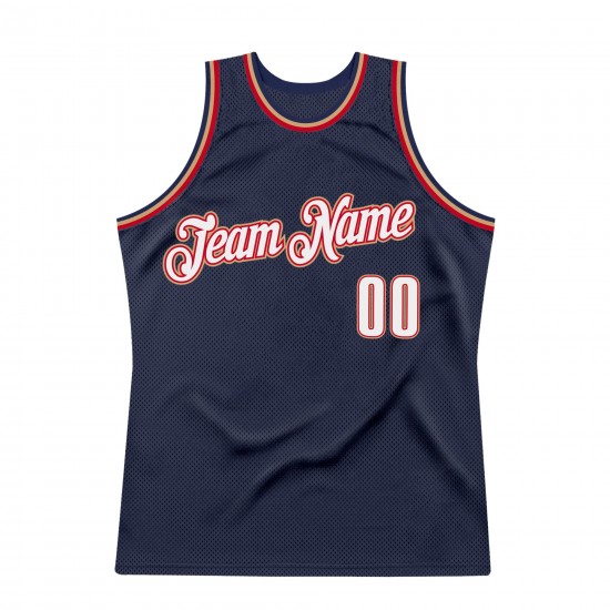 Custom Navy White-Orange Authentic Throwback Basketball Jersey