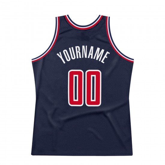 Custom Navy Red-White Authentic Throwback Basketball Jersey