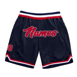 Custom Navy Red-White Authentic Throwback Basketball Shorts