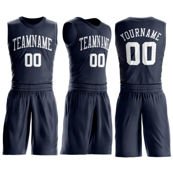 Custom Navy White Round Neck Suit Basketball Jersey