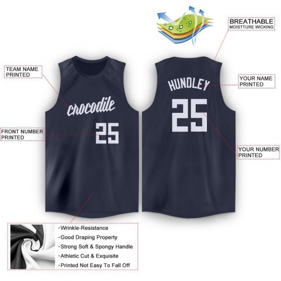 Custom Navy White Round Neck Basketball Jersey