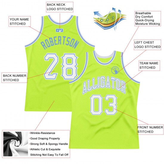 Custom Neon Green White-Light Blue Authentic Throwback Basketball Jersey