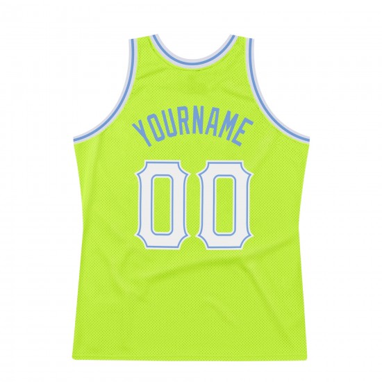 Custom Neon Green White-Light Blue Authentic Throwback Basketball Jersey