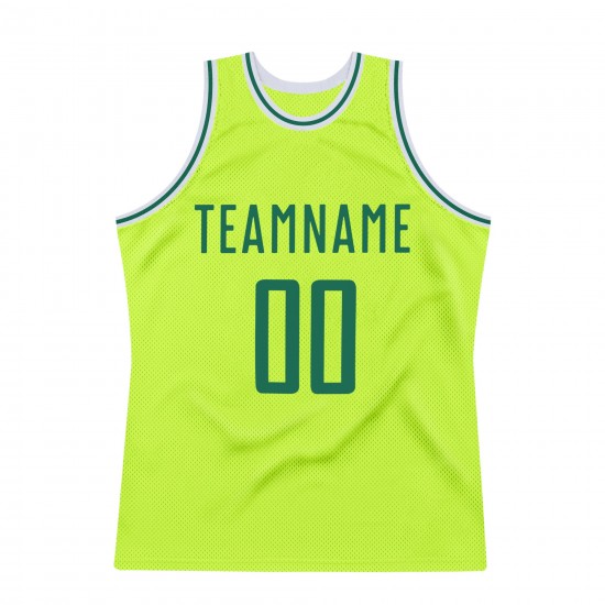 Custom Neon Green Kelly Green-White Authentic Throwback Basketball Jersey