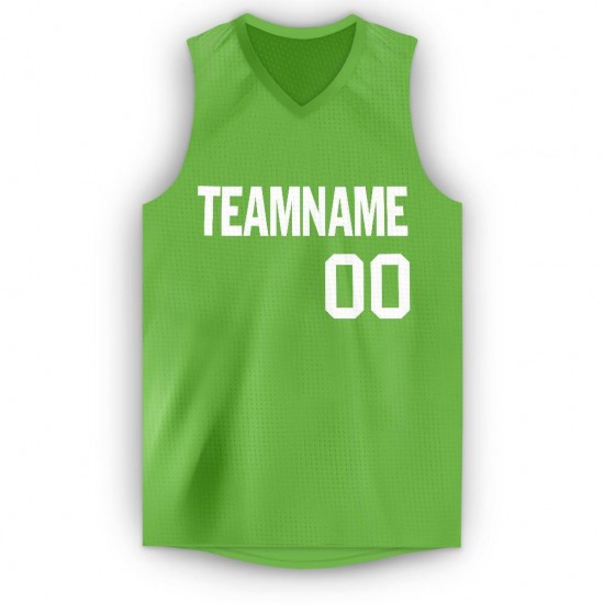 Custom Neon Green White V-Neck Basketball Jersey