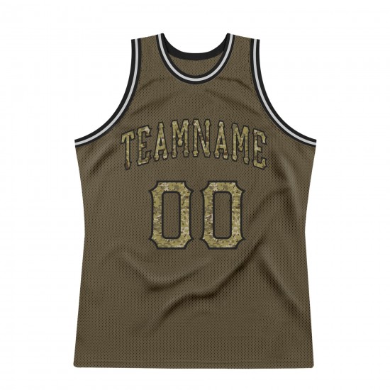 Custom Olive Camo-Black Authentic Throwback Basketball Jersey