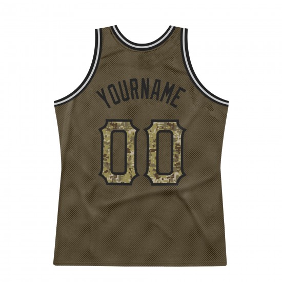 Custom Olive Camo-Black Authentic Throwback Basketball Jersey