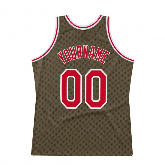 Custom Olive Red-White Authentic Throwback Basketball Jersey