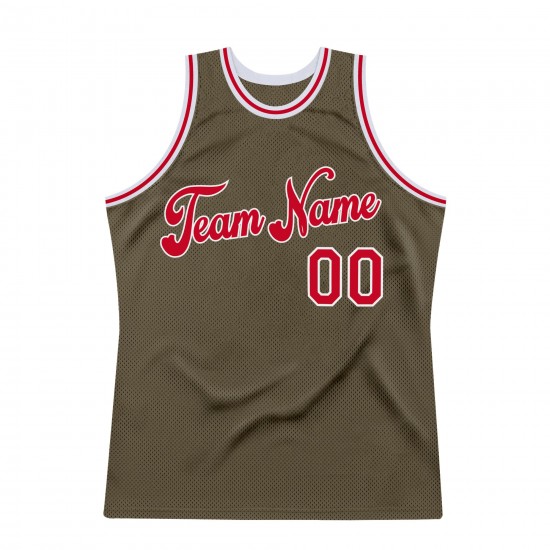 Custom Olive Red-White Authentic Throwback Basketball Jersey