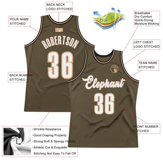 Custom Olive White-Old Gold Authentic Throwback Basketball Jersey