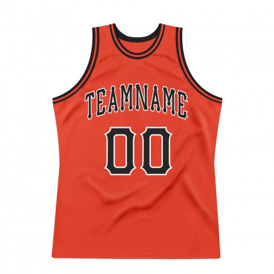 Custom Orange Black-White Authentic Throwback Basketball Jersey