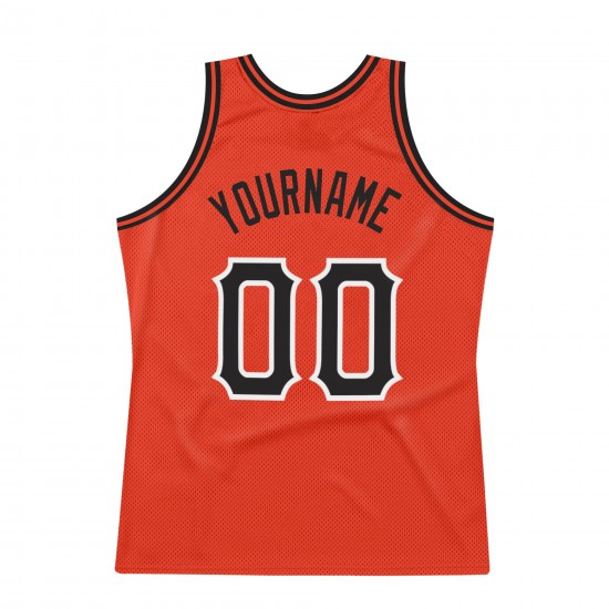 Custom Orange Black-White Authentic Throwback Basketball Jersey