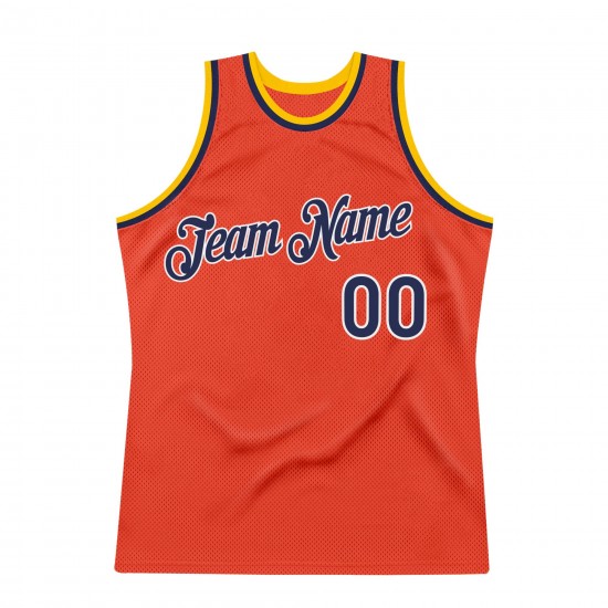 Custom Orange Navy-Gold Authentic Throwback Basketball Jersey