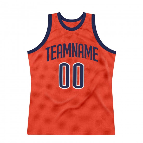 Custom Orange Navy-White Authentic Throwback Basketball Jersey