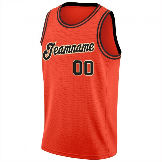 Custom Orange Black-Cream Round Neck Rib-Knit Basketball Jersey