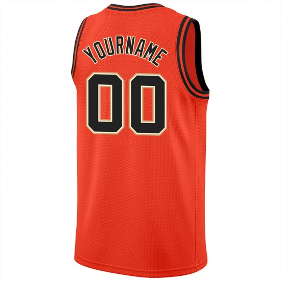 Custom Orange Black-Cream Round Neck Rib-Knit Basketball Jersey