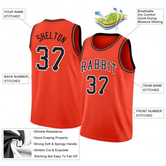 Custom Orange Black-White Round Neck Rib-Knit Basketball Jersey