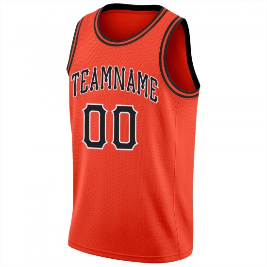 Custom Orange Black-White Round Neck Rib-Knit Basketball Jersey