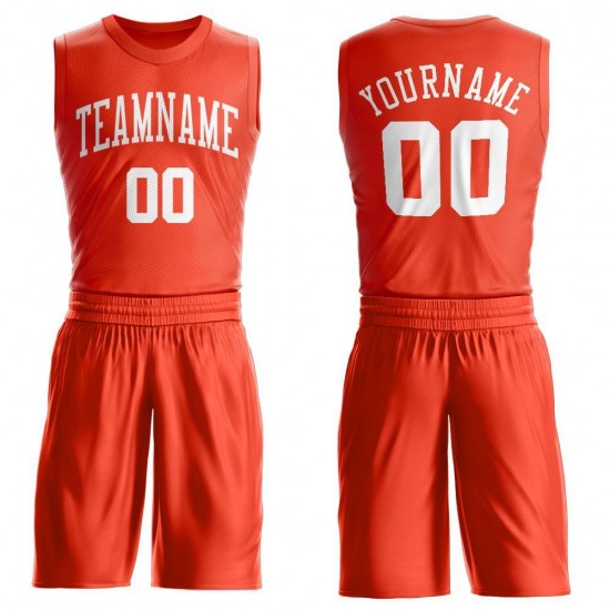 Custom Orange White Round Neck Suit Basketball Jersey