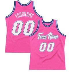 Custom Pink White-Royal Authentic Throwback Basketball Jersey