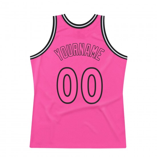 Custom Pink Pink-Black Authentic Throwback Basketball Jersey