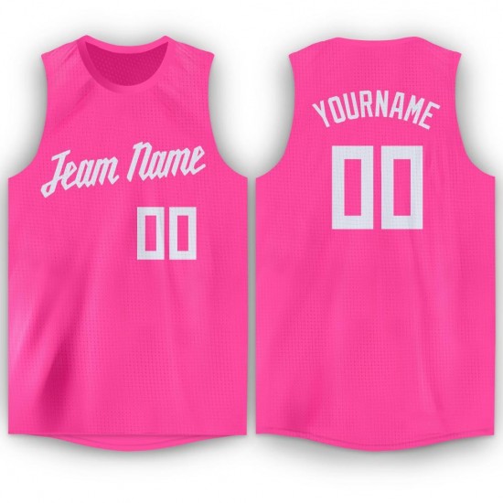 Custom Pink White Round Neck Basketball Jersey