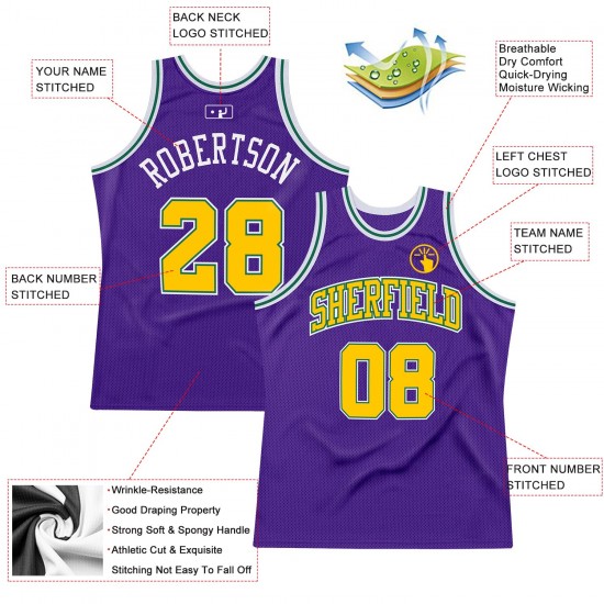 Custom Purple Gold-Kelly Green Authentic Throwback Basketball Jersey