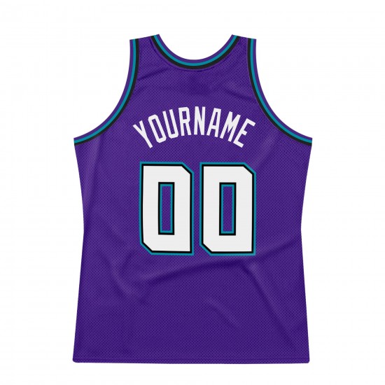 Custom Purple White-Teal Authentic Throwback Basketball Jersey