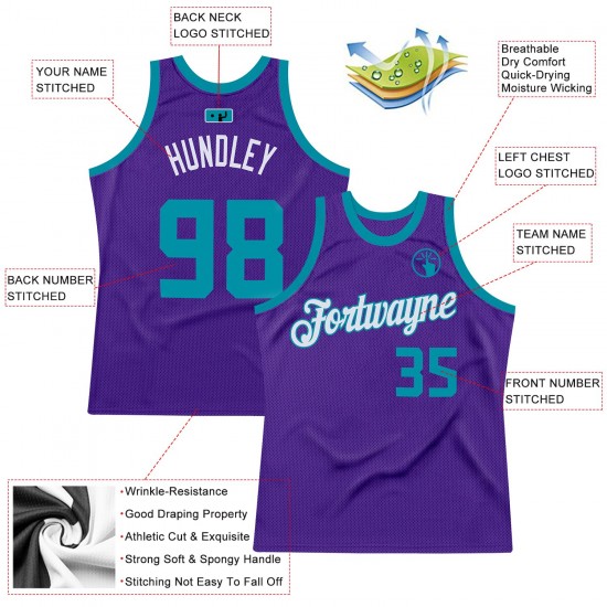 Custom Purple Teal-White Authentic Throwback Basketball Jersey