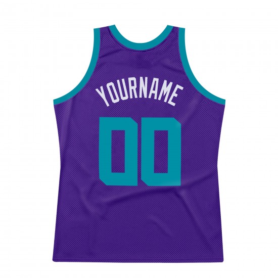 Custom Purple Teal-White Authentic Throwback Basketball Jersey