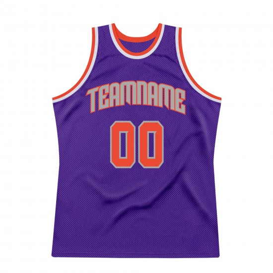 Custom Purple Orange-Silver Gray Authentic Throwback Basketball Jersey