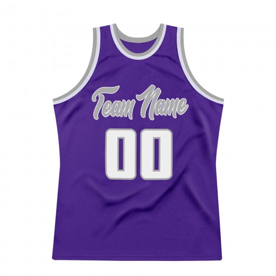 Custom Purple White-Silver Gray Authentic Throwback Basketball Jersey