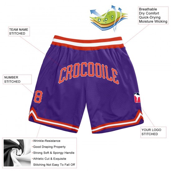 Custom Purple Orange-Silver Gray Authentic Throwback Basketball Shorts