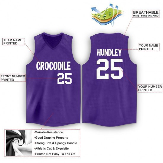 Custom Purple White V-Neck Basketball Jersey